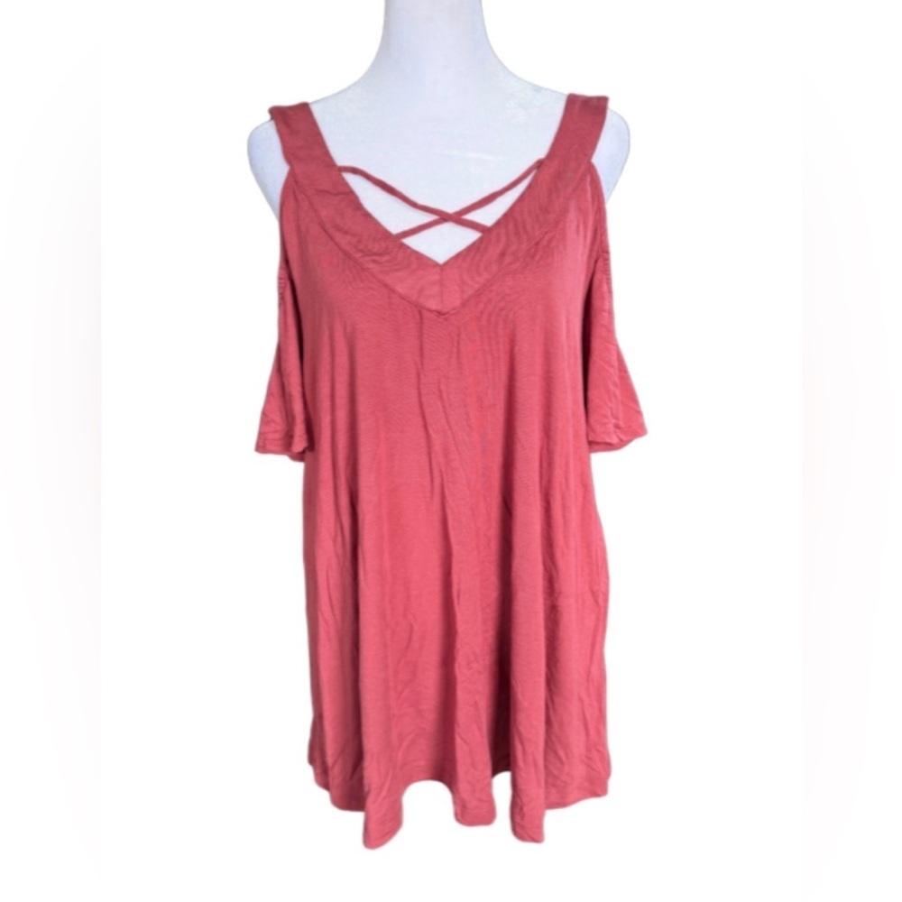 Wishlist Dark Mauve Cold Shoulder Crisscross Top